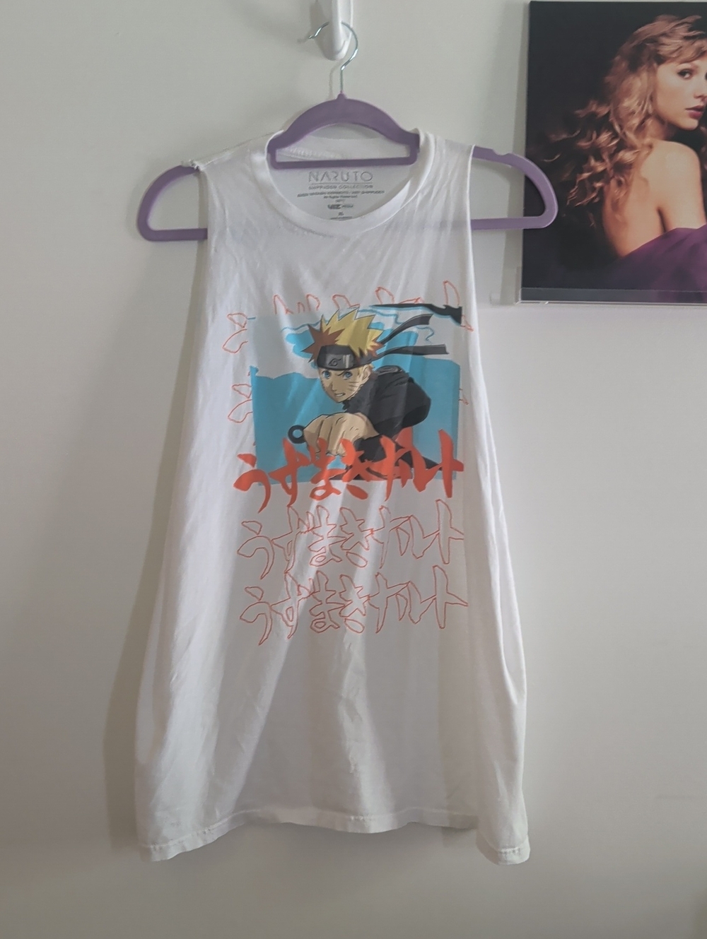 Naruto Graphic Muscle Tee - White with Blue & Orange Print